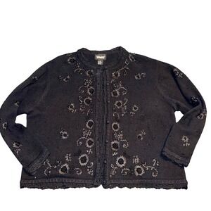Designers Originals Studio Black Beaded Floral Embroidered Cardigan‎ XL